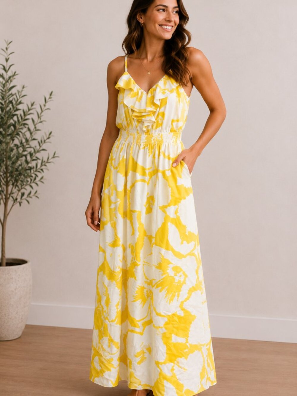 Loft Yellow and White Sundress